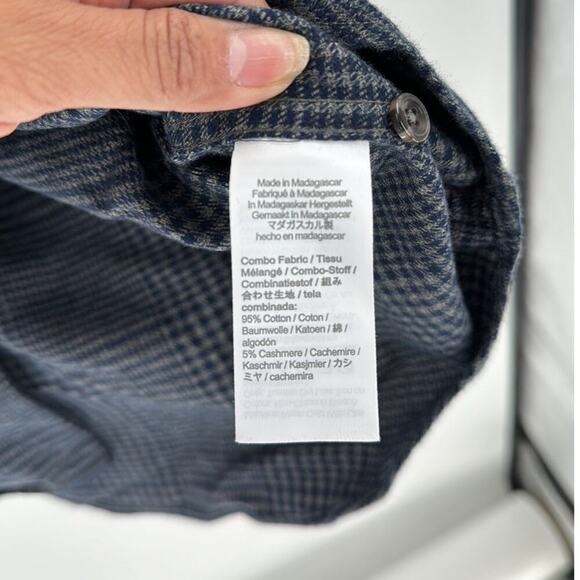 J.Crew Men's button down Cotton Cashmere Flannel Navy Gray Plaid Size L warm - Picture 7 of 7